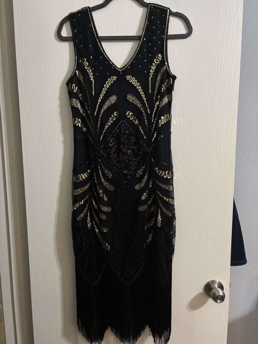Flapper Style Black Beaded Fringe Dress Size M Gatsby Party